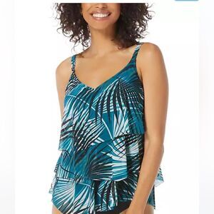 COCO REEF Women's Flourish Bra-Sized Tankini Top swimsuit teal multi 32D